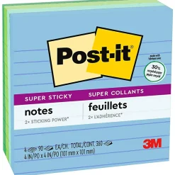 Post-it Post-It Notes<Recycled Super Sticky Notes, 4" x 4", Bora Bora Collection, Lined, 90 Sheet/Pad, 4 Pads/Pack (675-4SST)