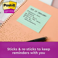Post-it Post-It Notes<Recycled Super Sticky Notes, 4" x 4", Bora Bora Collection, Lined, 90 Sheet/Pad, 4 Pads/Pack (675-4SST)