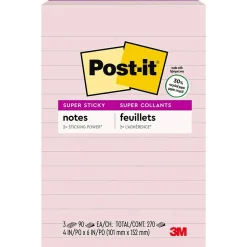 Post-it Post-It Notes<Recycled Super Sticky Notes, 4" x 6", Wanderlust Pastels Collection, Lined, 90 Sheet/Pad, 3 Pads/Pack (6603SSNRP)