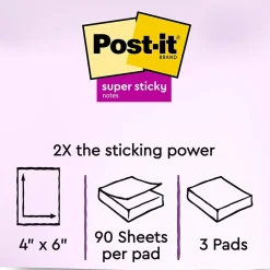 Post-it Post-It Notes<Recycled Super Sticky Notes, 4" x 6", Wanderlust Pastels Collection, Lined, 90 Sheet/Pad, 3 Pads/Pack (6603SSNRP)