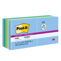 Post-it Post-It Notes<Recycled Super Sticky Notes, 3" x 3", Oasis Collection, 90 Sheet/Pad, 12 Pads/Pack (65412SST)
