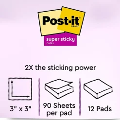 Post-it Post-It Notes<Recycled Super Sticky Notes, 3" x 3", Oasis Collection, 90 Sheet/Pad, 12 Pads/Pack (65412SST)