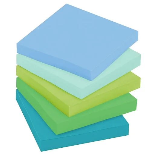 Post-it Post-It Notes<Recycled Super Sticky Notes, 3" x 3", Oasis Collection, 90 Sheet/Pad, 12 Pads/Pack (65412SST)