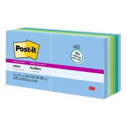Post-it Post-It Notes<Recycled Super Sticky Notes, 3" x 3", Oasis Collection, 90 Sheet/Pad, 12 Pads/Pack (65412SST)