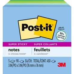Post-it Post-It Notes<Recycled Super Sticky Notes, 3" x 3", Collection, 90 Sheet/Pad, 5 Pads/Pack (654-5SST)