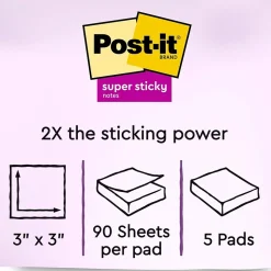 Post-it Post-It Notes<Recycled Super Sticky Notes, 3" x 3", Collection, 90 Sheet/Pad, 5 Pads/Pack (654-5SST)