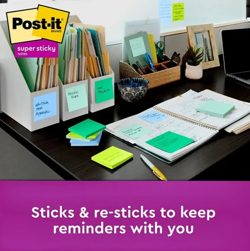 Post-it Post-It Notes<Recycled Super Sticky Notes, 3" x 3", Collection, 90 Sheet/Pad, 5 Pads/Pack (654-5SST)