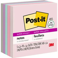 Post-it Post-It Notes<Recycled Super Sticky Notes, 3" x 3", Collection, 90 Sheet/Pad, 5 Pads/Pack (654-5SSNRP)