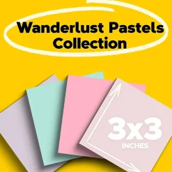Post-it Post-It Notes<Recycled Super Sticky Notes, 3" x 3", Wanderlust Pastels Collection, 70 Sheet/Pad, 24 Pads/Pack (654R-24SSNRPCP)