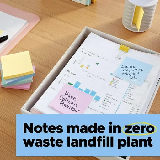 Post-it Post-It Notes<Recycled Super Sticky Notes, 3" x 3", Wanderlust Pastels Collection, 70 Sheet/Pad, 24 Pads/Pack (654R-24SSNRPCP)
