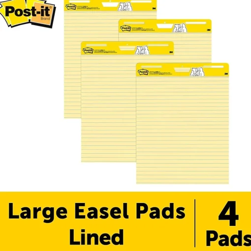 Post-it Easel Paper Pads<Super Sticky Easel Pad, 25" x 30", Lined, 30 Sheets/Pad, 4 Pads/Pack (561VAD4PK)