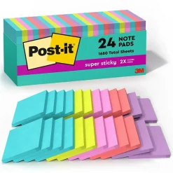 Post-it Post-It Notes<Super Sticky Notes, 3" x 3", Collection, 70 Sheet/Pad, 24 Pads/Pack (654-24SSMIA-CP)