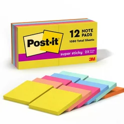 Post-it Post-It Notes<Super Sticky Notes, 3" x 3", Summer Joy Collection, 90 Sheet/Pad, 12 Pads/Pack (654-12SSJOY)