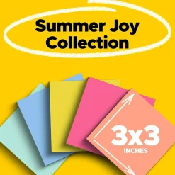 Post-it Post-It Notes<Super Sticky Notes, 3" x 3", Summer Joy Collection, 90 Sheet/Pad, 12 Pads/Pack (654-12SSJOY)