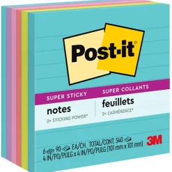 Post-it Post-It Notes<Super Sticky Notes, 4" x 4", Supernova Neons Collection, Lined, 90 Sheet/Pad, 6 Pads/Pack (675-6SSMIA)