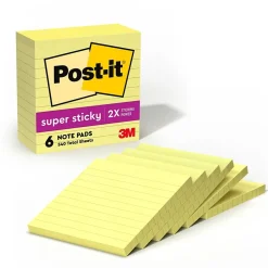 Post-it Post-It Notes<Super Sticky Notes, 4" x 4", Canary Collection, Lined, 90 Sheet/Pad, 6 Pads/Pack (675-6SSCY)