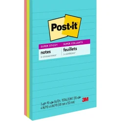 Post-it Post-It Notes<Super Sticky Notes, 4" x 6", Supernova Neons Collection, Lined, 90 Sheet/Pad, 3 Pads/Pack (660-3SSMIA)