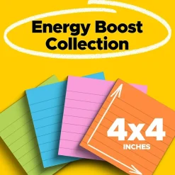 Post-it Post-It Notes<Super Sticky Notes, 4" x 4", Energy Boost Collection, Lined, 90 Sheet/Pad, 4 Pads/Pack (675-4SSUC)