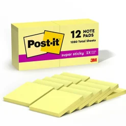 Post-it Post-It Notes<Super Sticky Notes, 3" x 3", Canary Collection, 90 Sheet/Pad, 12 Pads/Pack (65412SSCY)
