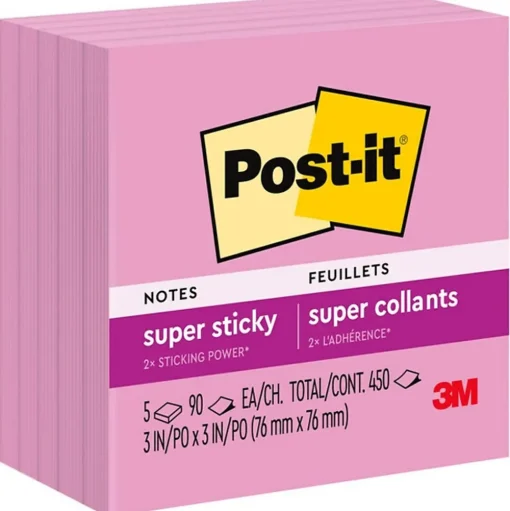 Post-it Post-It Notes<Super Sticky Notes, 3" x 3", , 90 Sheet/Pad, 5 Pads/Pack (654-5SSNP)