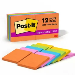 Post-it Post-It Notes<Super Sticky Notes, 3" x 3", Energy Boost Collection, 90 Sheet/Pad, 12 Pads/Pack (65412SSUC)