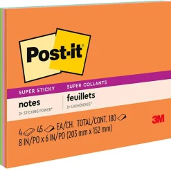 Post-it Post-It Notes<Super Sticky Notes, 8" x 6", Energy Boost Collection, 45 Sheet/Pad, 4 Pads/Pack (6845SSP)