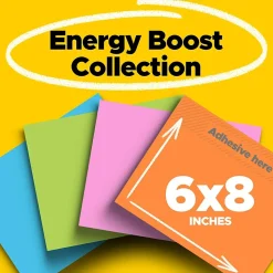 Post-it Post-It Notes<Super Sticky Notes, 8" x 6", Energy Boost Collection, 45 Sheet/Pad, 4 Pads/Pack (6845SSP)