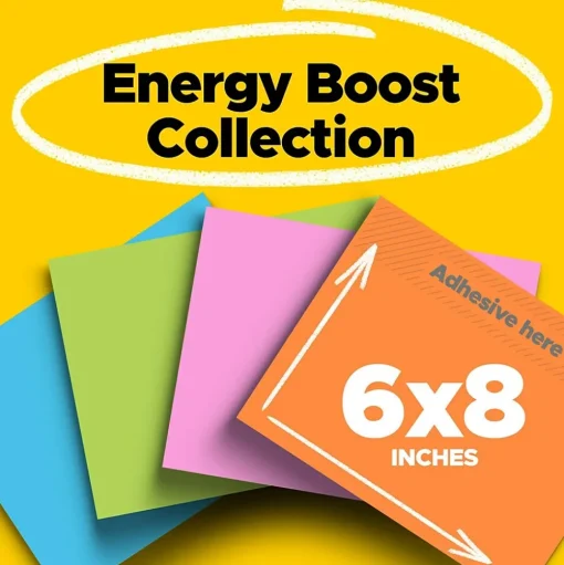 Post-it Post-It Notes<Super Sticky Notes, 8" x 6", Energy Boost Collection, 45 Sheet/Pad, 4 Pads/Pack (6845SSP)