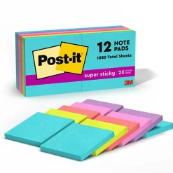 Post-it Post-It Notes<Super Sticky Notes, 3" x 3", Supernova Neons Collection, 90 Sheet/Pad, 12 Pads/Pack (654-12SSMIA)