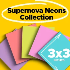 Post-it Post-It Notes<Super Sticky Notes, 3" x 3", Supernova Neons Collection, 90 Sheet/Pad, 12 Pads/Pack (654-12SSMIA)