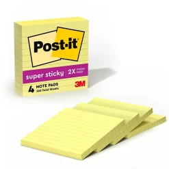 Post-it Post-It Notes<Super Sticky Notes, 4" x 4", Canary Collection, Lined, 90 Sheet/Pad, 4 Pads/Pack (675-4SSCY)