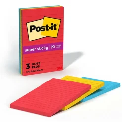 Post-it Post-It Notes<Super Sticky Notes, 4" x 6", Playful Primaries Collection, Lined, 90 Sheet/Pad, 3 Pads/Pack (6603SSAN)