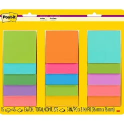 Post-it Post-It Notes<Super Sticky Notes, 3" x 3", Collection, 45 Sheet/Pad, 15 Pads/Pack (654-15SSMULTI2)