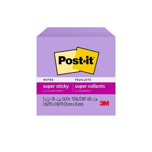 Post-it Post-It Notes<Super Sticky Notes, 3" x 3", Mulberry, 90 Sheet/Pad, 5 Pads/Pack (654-5SSCG)