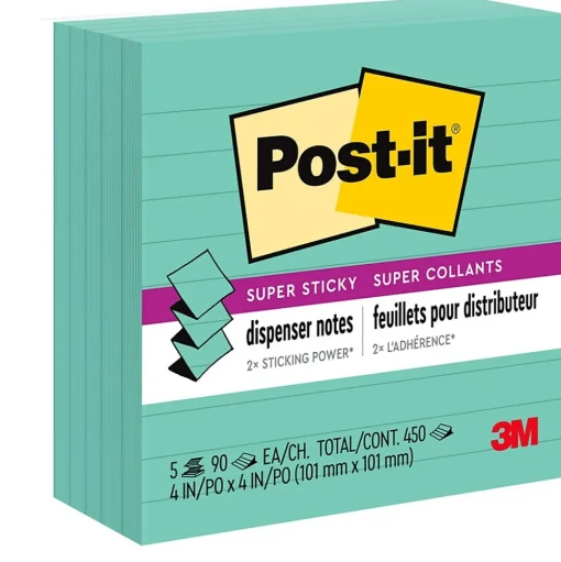 Post-it Post-It Notes<Super Sticky Notes, 4" x 4", Assorted Collection, Lined, 90 Sheet/Pad, 5 Pads/Pack (R440WASS)
