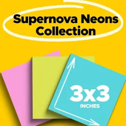 Post-it Post-It Notes<Super Sticky Notes, 3" x 3", Supernova Neons Collection, 45 Sheets/Pad, 3 Pads/Pack (3321-SSMIA)