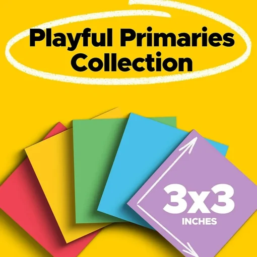 Post-it Post-It Notes<Super Sticky Notes, 3" x 3", Playful Primaries Collection, 45 Sheet/Pad, 5 Pads/Pack (3321-5SSAN)