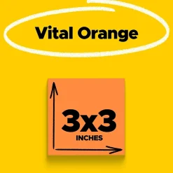 Post-it Post-It Notes<Super Sticky Notes, 3" x 3", Neon Orange, 90 Sheet/Pad, 5 Pads/Pack (654-5SSNO)
