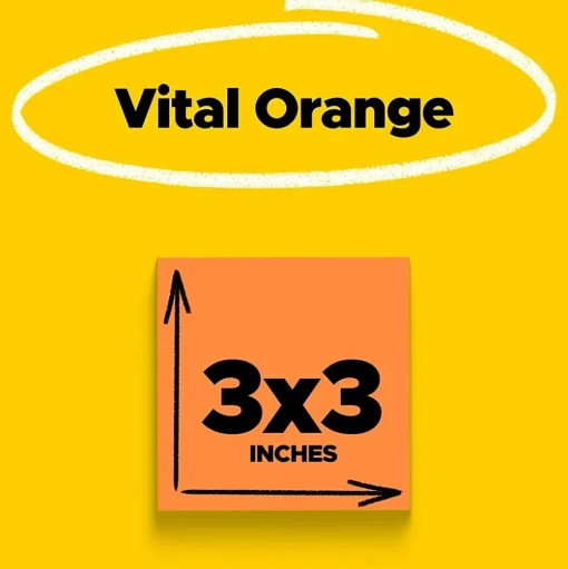 Post-it Post-It Notes<Super Sticky Notes, 3" x 3", Neon Orange, 90 Sheet/Pad, 5 Pads/Pack (654-5SSNO)
