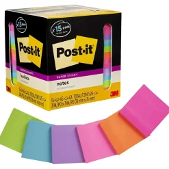 Post-it Post-It Notes<Super Sticky Notes, 3" x 3", Assorted Collection, 45 Sheet/Pad, 15 Pads/Pack (654-15SSCP)