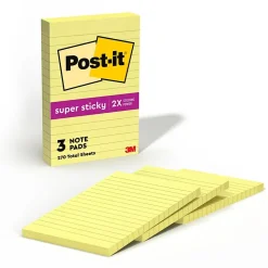 Post-it Post-It Notes<Super Sticky Notes, 4" x 6", Canary Collection, Lined, 90 Sheet/Pad, 3 Pads/Pack (660-3SSCY)