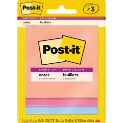 Post-it Post-It Notes<Super Sticky Notes, 3" x 3", Summer Joy Collection, 45 Sheet/Pad, 3 Pads/Pack (3321-SSJOY)