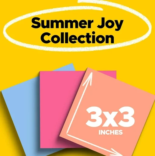 Post-it Post-It Notes<Super Sticky Notes, 3" x 3", Summer Joy Collection, 45 Sheet/Pad, 3 Pads/Pack (3321-SSJOY)