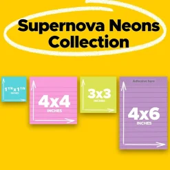 Post-it Post-It Notes<Super Sticky Notes, Assorted Sizes, Supernova Neons Collection, 45 Sheet/Pad, 4 Pads/Pack (4622-SSMIA)