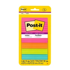 Post-it Post-It Notes<Super Sticky Notes, 4" x 4", Supernova Neons Collection, Lined, 45 Sheet/Pad, 4 Pads/Pack (4421-4SSMX)
