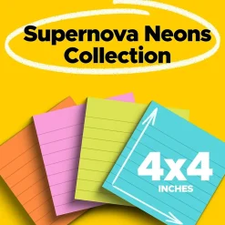 Post-it Post-It Notes<Super Sticky Notes, 4" x 4", Supernova Neons Collection, Lined, 45 Sheet/Pad, 4 Pads/Pack (4421-4SSMX)