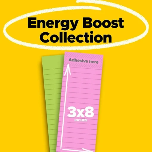 Post-it Post-It Notes<Super Sticky Notes, 3" x 8", Energy Boost Collection, 45 Sheets/Pad, 2 Pads/Pack (3845-2SS)