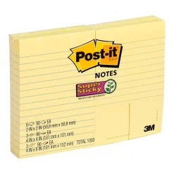 Post-it Post-It Notes<Super Sticky Notes Combo Pack, Assorted Sizes, Canary Collection, 90 Sheet/Pad, 12 Pads/Pack (4642-12SSCY)