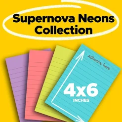 Post-it Sticky Notes<Super Sticky Notes, 4" x 6", Supernova Neons Collection, Lined, 45 Sheet/Pad, 24 Pads/Pack (660-24SSMIA-CP)