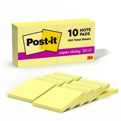 Post-it Sticky Notes<Super Sticky Notes, 3" x 3", Canary Collection, 90 Sheet/Pad, 10 Pads/Pack (654-10SSCY)